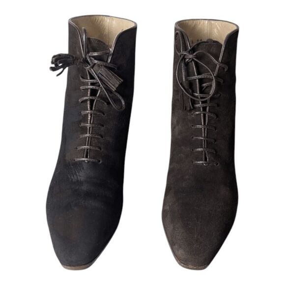 SALVATORE FERRAGAMO Brown Suede Lace-Up Ankle Boot Size 6.5 - Picture 4 of 7